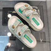 DAD SANDAL MULE IN WHITE MIX PERSIAN GREEN TWEED FABRIC